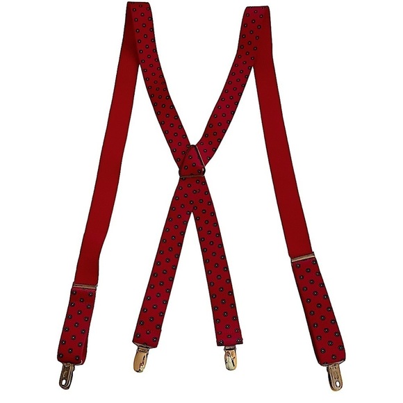 RED and Blue Elastic Suspenders With Goldtone Hardware - Picture 3 of 8